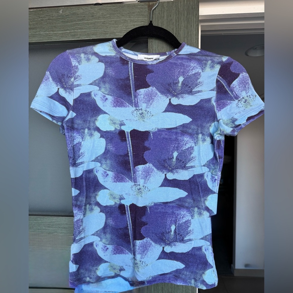 Miaou Blue & Aqua Floral Short Sleeve Tee - Picture 2 of 4